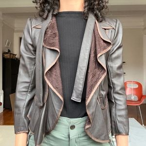 Genuine lamb Nappa leather peplum cropped jacket blazer